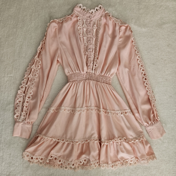 Pink Lace Dress Size S Cottagecore Feminine Coquette Girl Pastel Ruffle Bohemian - Picture 4 of 13